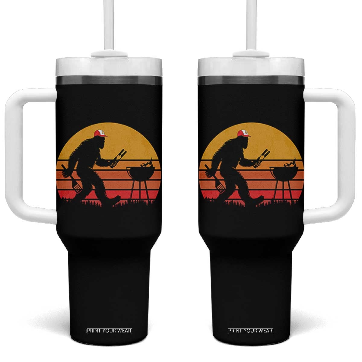 Bigfoot BBQ Tumbler With Handle Funny Barbecue Sasquatch Lovers Dad Grill Gift TS10 One Size: 40 oz Black Print Your Wear