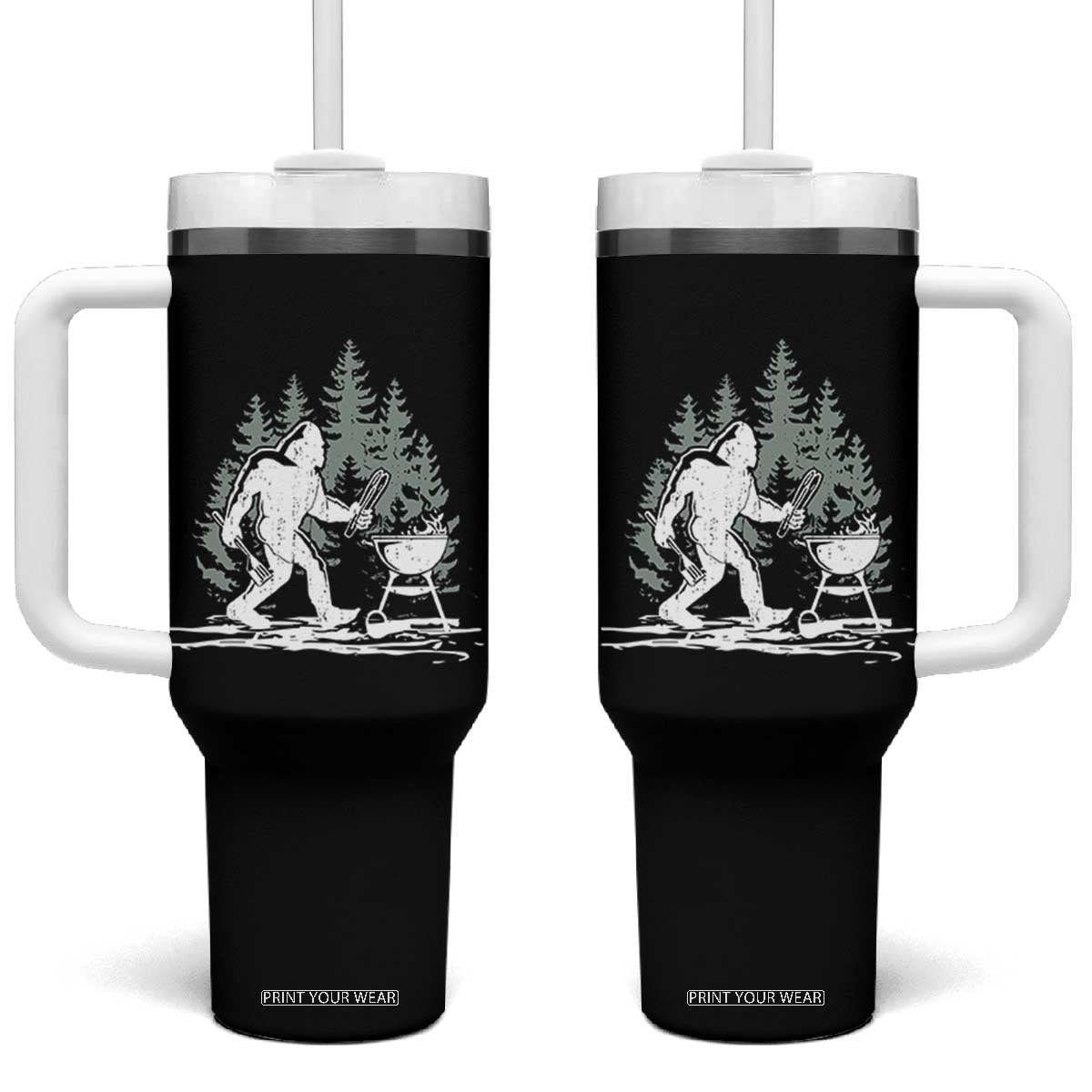 Bigfoot BBQ Tumbler With Handle Funny Sasquatch Barbecue Dad Grill Gift TS10 One Size: 40 oz Black Print Your Wear