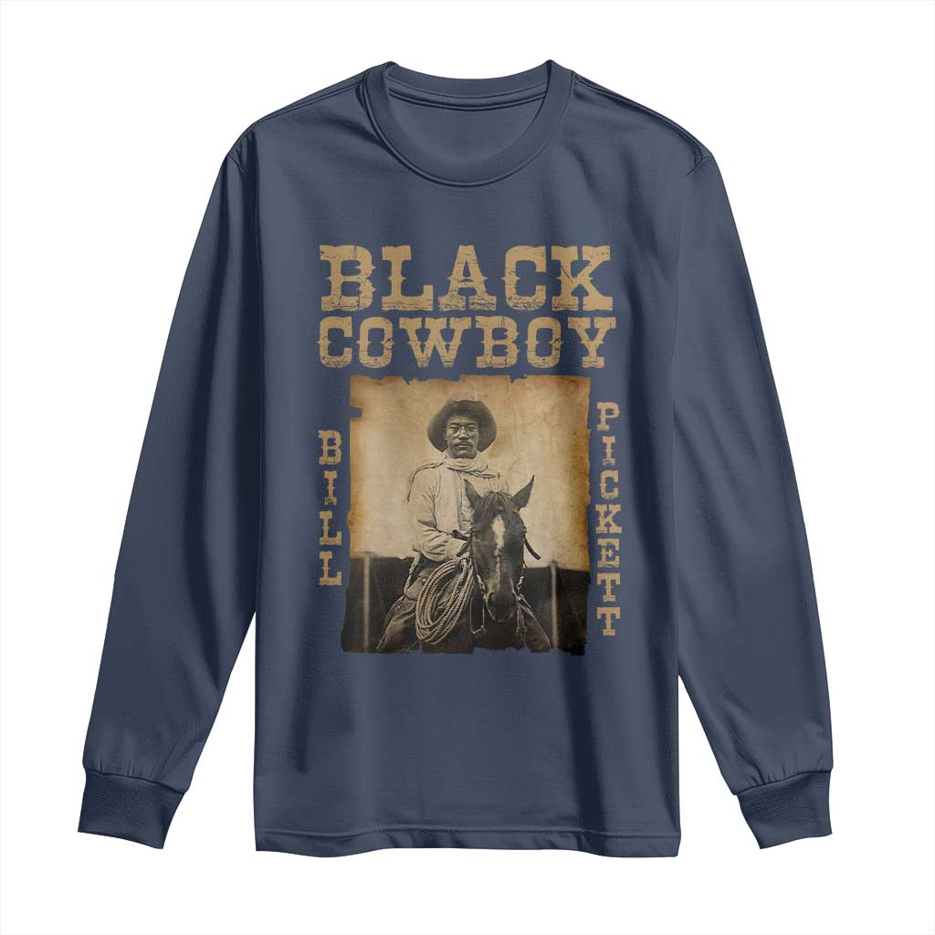 Bill Pickett Long Sleeve Shirt Black Cowboy Western Legend Vintage TS02 Navy Print Your Wear