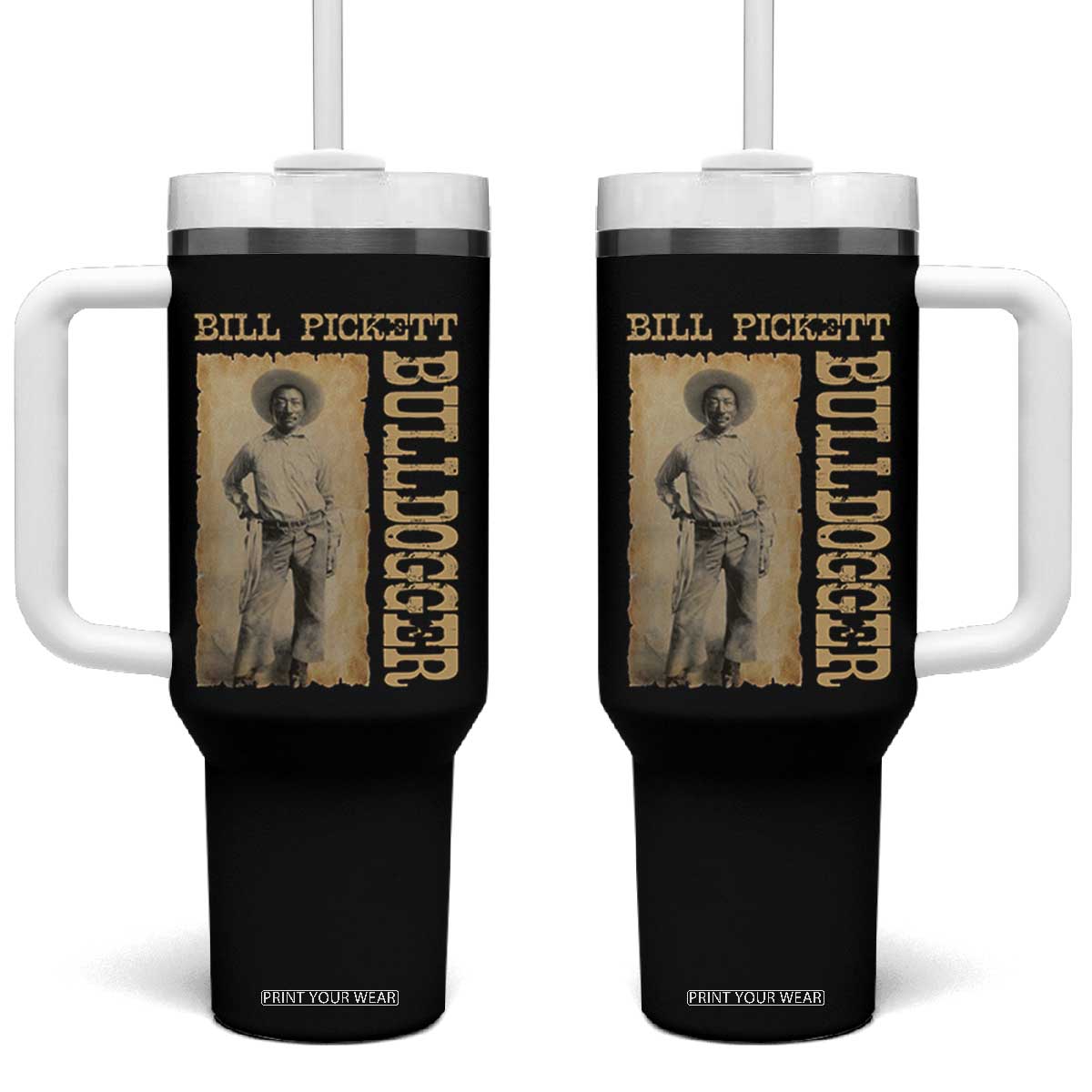 Bill Pickett The Bulldogger Tumbler With Handle Western African American Cowboy TS11 One Size: 40 oz Black Print Your Wear