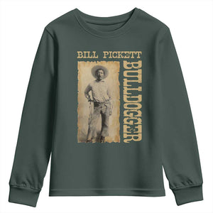 Bill Pickett The Bulldogger Youth Sweatshirt Western African American Cowboy TS11 Dark Forest Green Print Your Wear