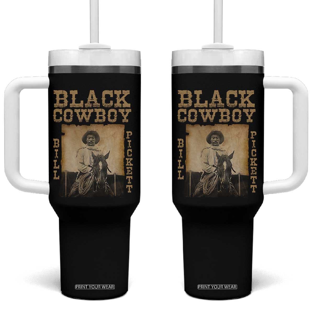 Bill Pickett Tumbler With Handle Black Cowboy Western Legend Vintage TS02 One Size: 40 oz Black Print Your Wear