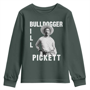 Bill Pickett Youth Sweatshirt Bulldogger Black Cowboy Western Legend Vintage TS02 Dark Forest Green Print Your Wear