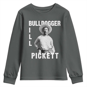 Bill Pickett Youth Sweatshirt Bulldogger Black Cowboy Western Legend Vintage TS02 Dark Heather Print Your Wear