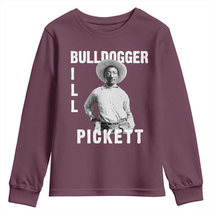 Bill Pickett Youth Sweatshirt Bulldogger Black Cowboy Western Legend Vintage TS02 Maroon Print Your Wear