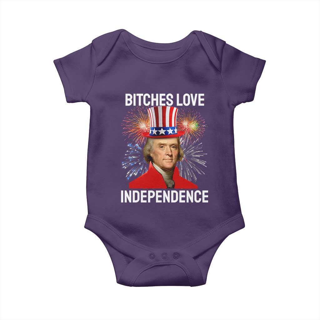 Bitches Love Independence Baby Onesie Thomas Jefferson Funny 4th Of July TS10 Purple Print Your Wear