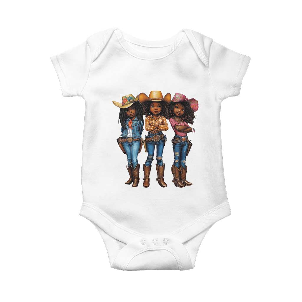 Black African American Cowgirl Baby Western Country Texas Baby Onesie TS11 White Print Your Wear