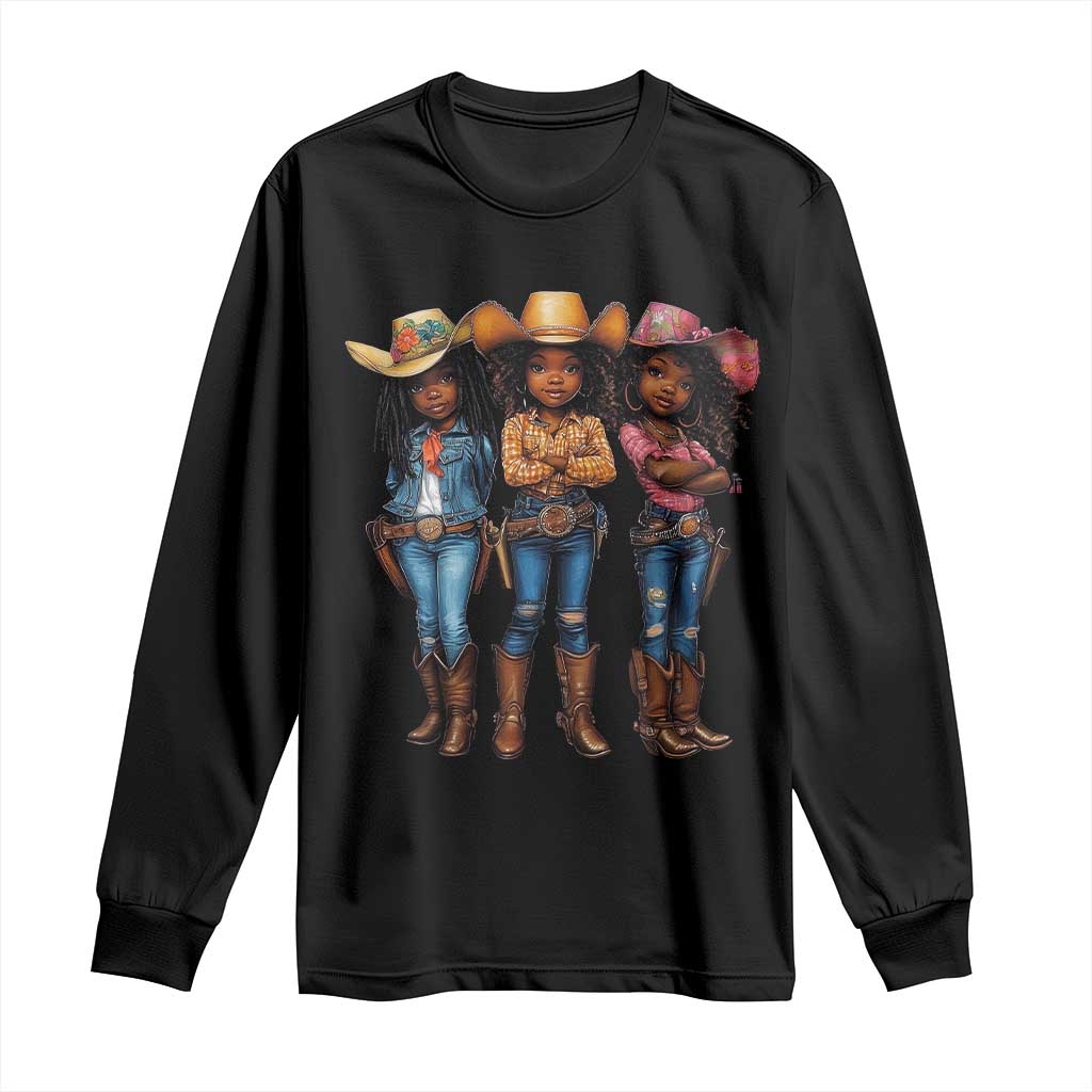 Black African American Cowgirl Baby Western Country Texas Long Sleeve Shirt TS11 Black Print Your Wear
