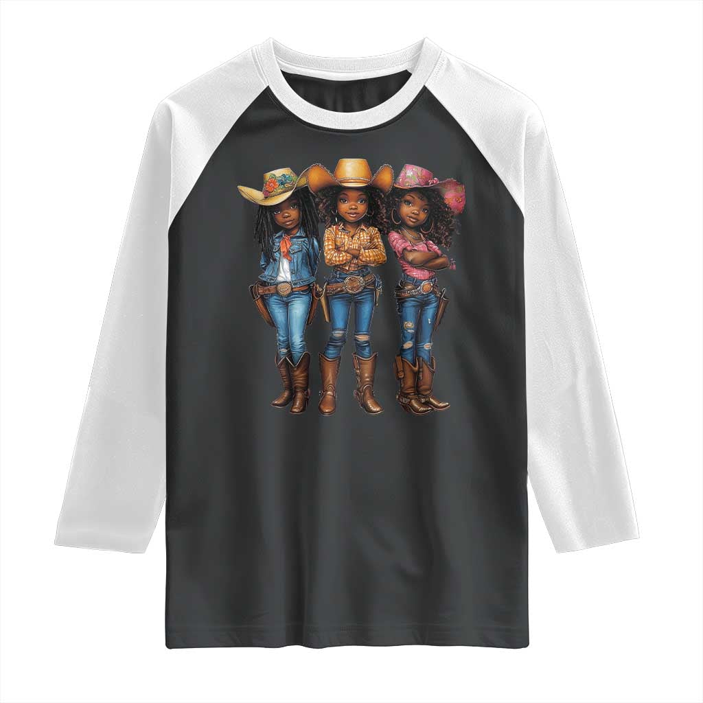 Black African American Cowgirl Baby Western Country Texas Raglan Shirt TS11 Black White Print Your Wear