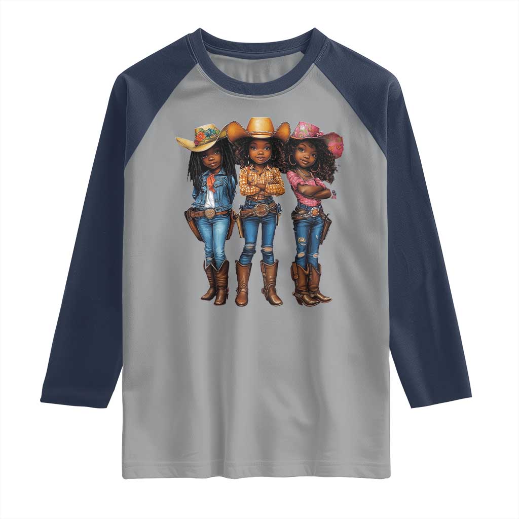 Black African American Cowgirl Baby Western Country Texas Raglan Shirt TS11 Sport Gray Navy Print Your Wear