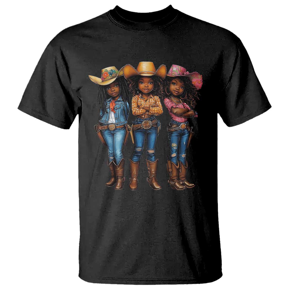 Black African American Cowgirl Baby Western Country Texas T Shirt TS11 Black Print Your Wear