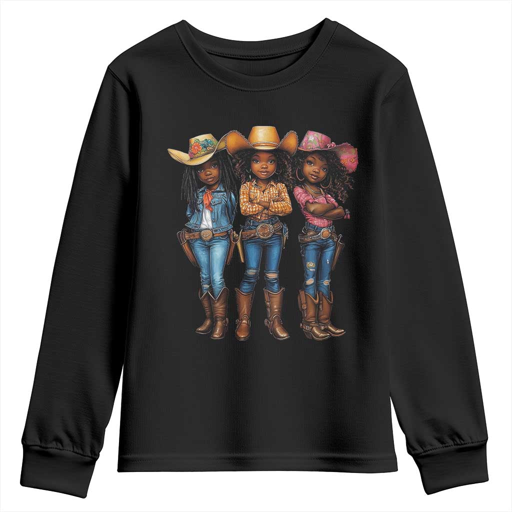 Black African American Cowgirl Baby Western Country Texas Youth Sweatshirt TS11 Black Print Your Wear
