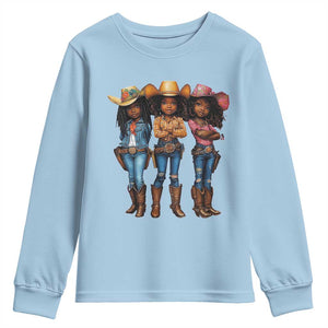 Black African American Cowgirl Baby Western Country Texas Youth Sweatshirt TS11 Light Blue Print Your Wear
