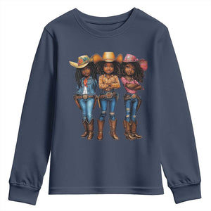 Black African American Cowgirl Baby Western Country Texas Youth Sweatshirt TS11 Navy Print Your Wear