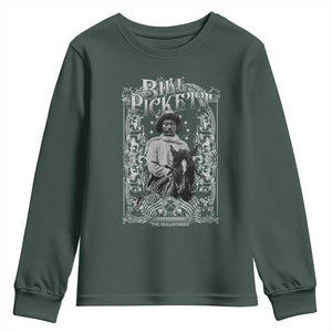 Black Cowboy Bill Pickett Youth Sweatshirt African American Cowboy History TS11 Dark Forest Green Print Your Wear