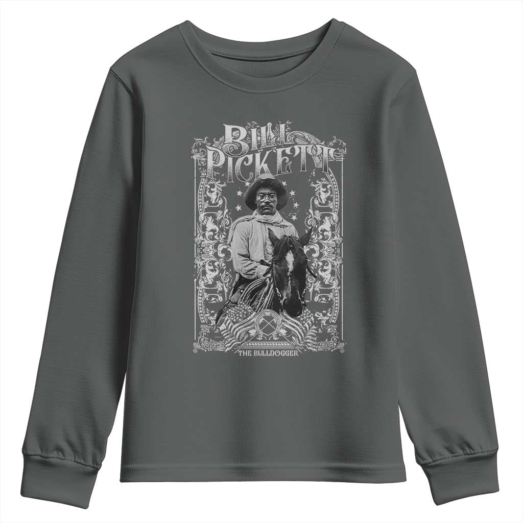 Black Cowboy Bill Pickett Youth Sweatshirt African American Cowboy History TS11 Dark Heather Print Your Wear