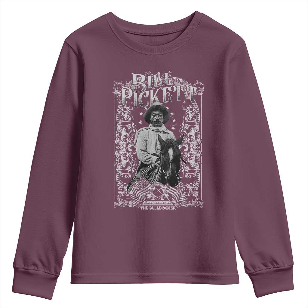 Black Cowboy Bill Pickett Youth Sweatshirt African American Cowboy History TS11 Maroon Print Your Wear