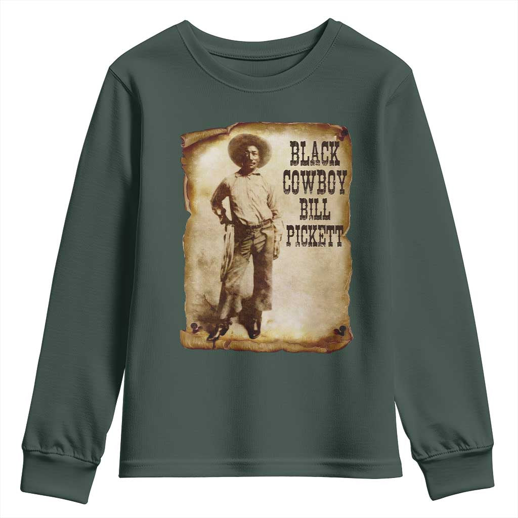 Black Cowboy Bill Pickett Youth Sweatshirt African American Cowboys Black History TS10 Dark Forest Green Print Your Wear
