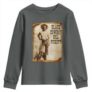 Black Cowboy Bill Pickett Youth Sweatshirt African American Cowboys Black History TS10 Dark Heather Print Your Wear