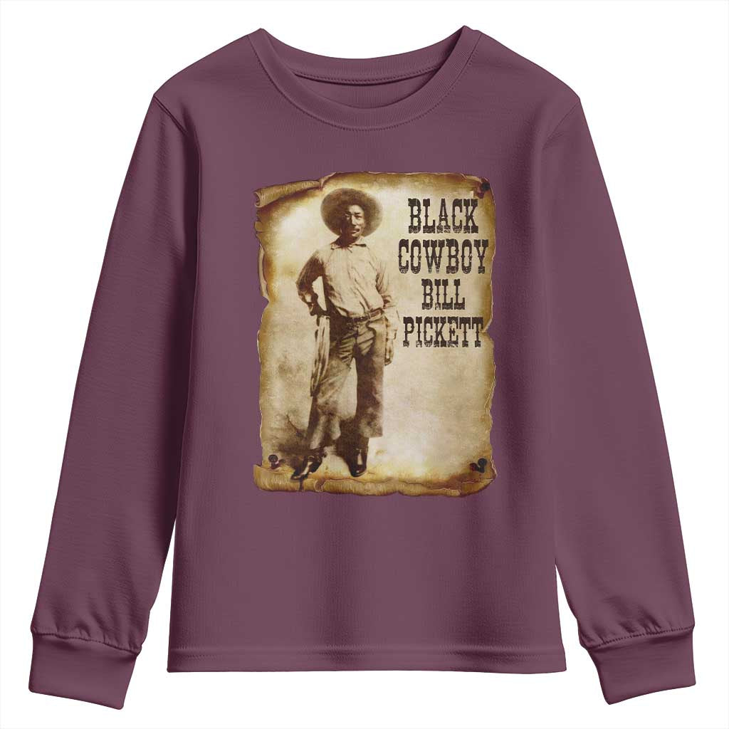Black Cowboy Bill Pickett Youth Sweatshirt African American Cowboys Black History TS10 Maroon Print Your Wear