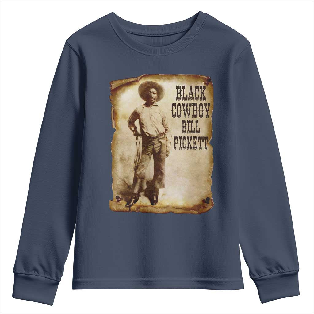 Black Cowboy Bill Pickett Youth Sweatshirt African American Cowboys Black History TS10 Navy Print Your Wear