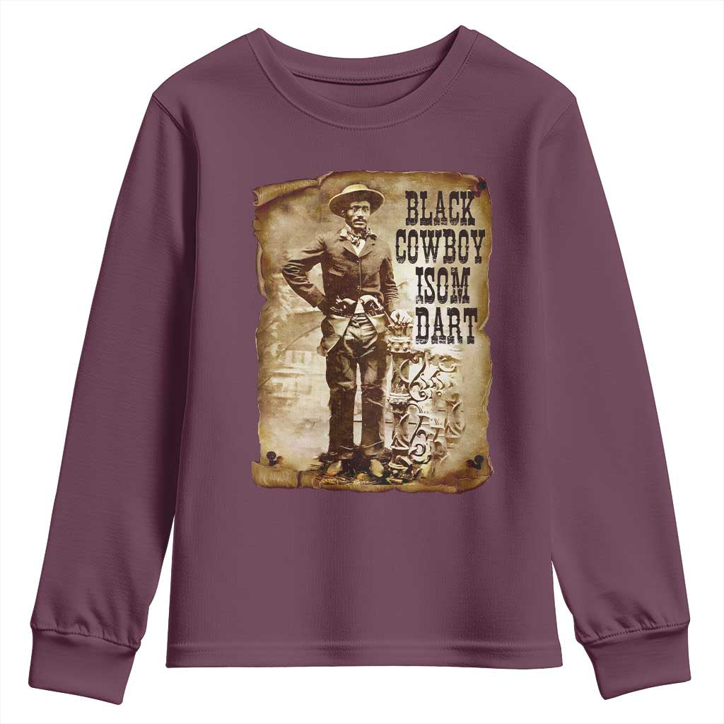 Black Cowboy Isom Dart Youth Sweatshirt African American Cowboys Black History TS10 Maroon Print Your Wear