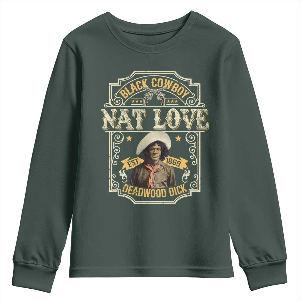 Black Cowboy Nat Love Youth Sweatshirt Deadwood Dick African American Cowboy TS11 Dark Forest Green Print Your Wear