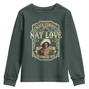 Black Cowboy Nat Love Youth Sweatshirt Deadwood Dick African American Cowboy TS11 Dark Forest Green Print Your Wear