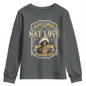Black Cowboy Nat Love Youth Sweatshirt Deadwood Dick African American Cowboy TS11 Dark Heather Print Your Wear