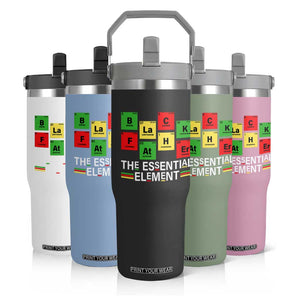 Black Father The Essential Element Flip Straw Tumbler Father's Day Juneteenth Chemistry Periodic Table TS11 Print Your Wear
