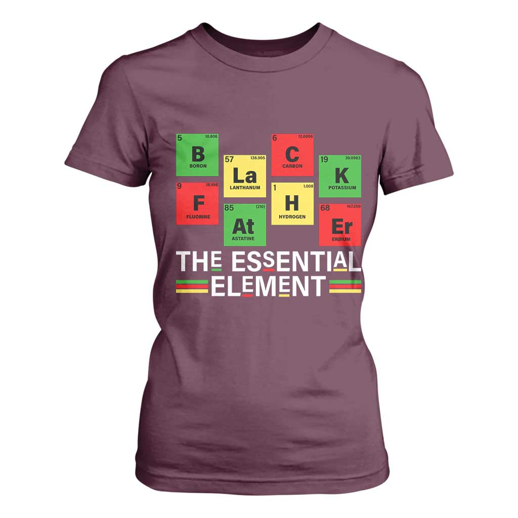 Black Father The Essential Element T Shirt For Women Father's Day Juneteenth Chemistry Periodic Table TS11 Maroon Print Your Wear