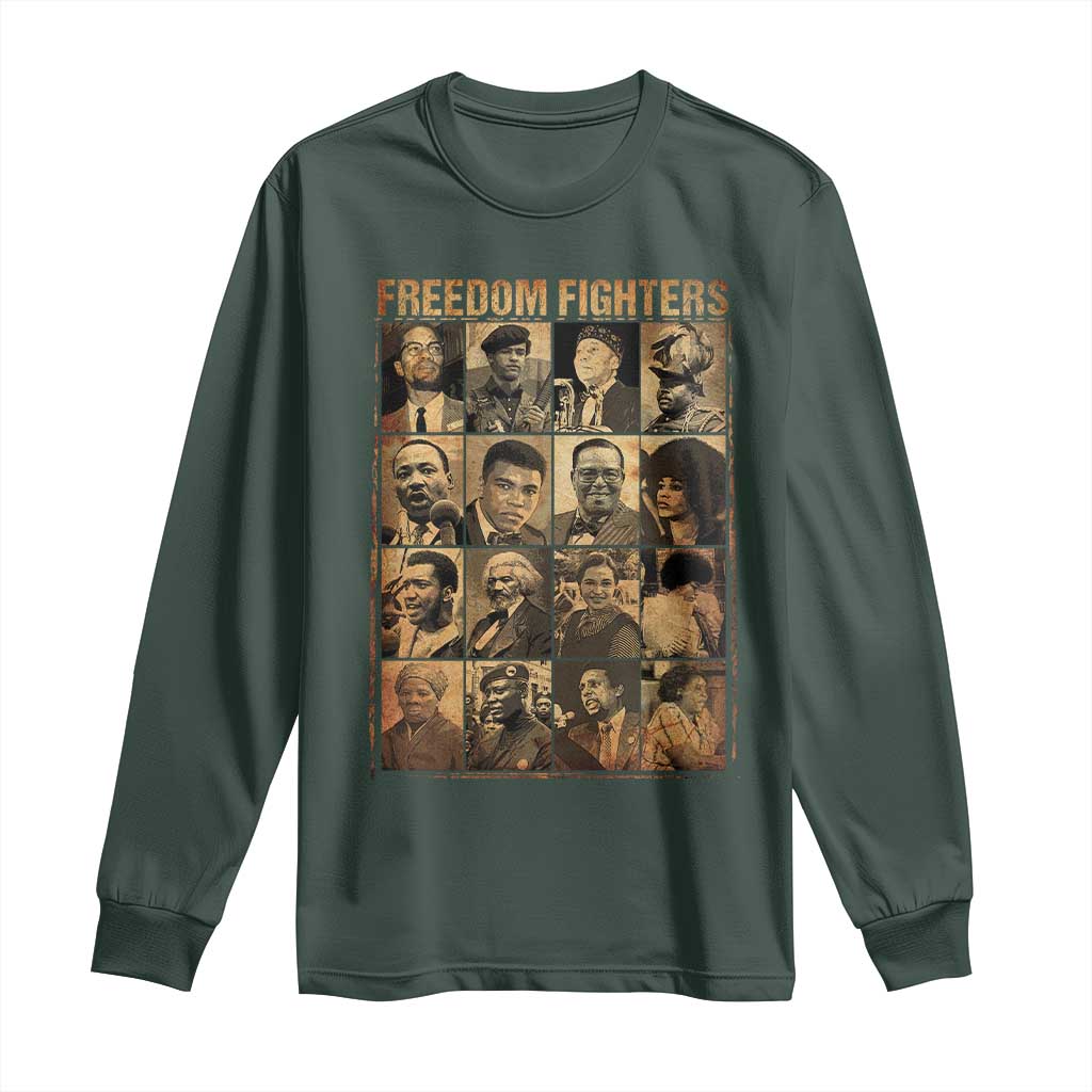 Black Freedom Fighters Long Sleeve Shirt Huey P. Newton Bobby Seale Black History Month Juneteenth TS10 Dark Forest Green Print Your Wear