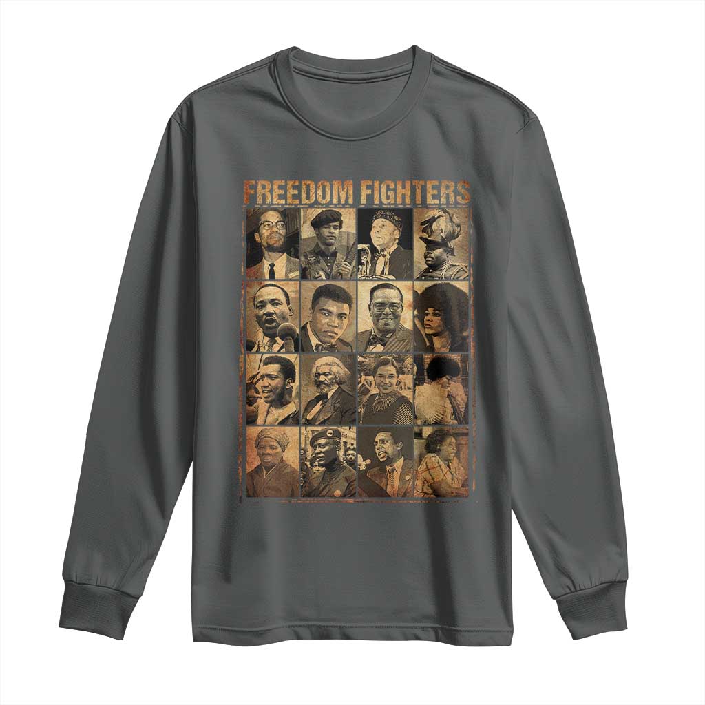 Black Freedom Fighters Long Sleeve Shirt Huey P. Newton Bobby Seale Black History Month Juneteenth TS10 Dark Heather Print Your Wear