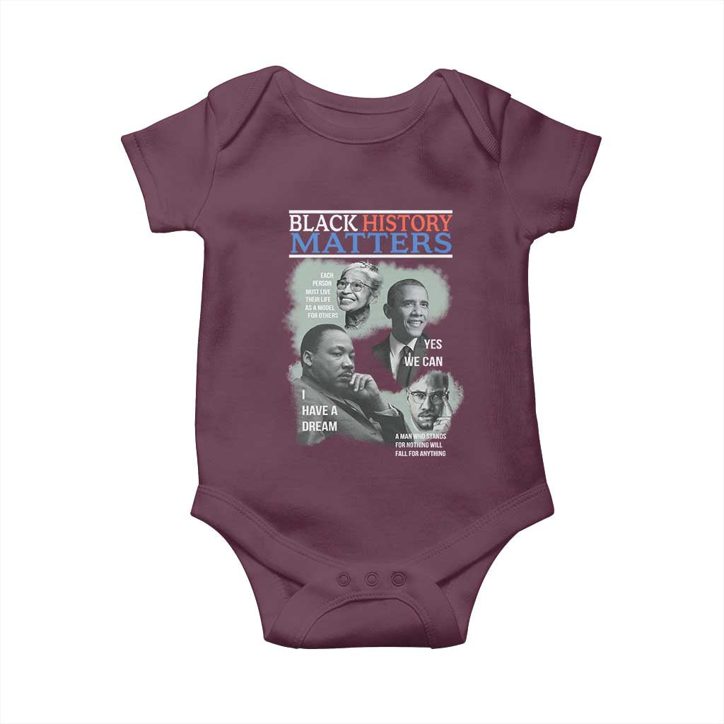 Black History Matters Baby Onesie MLK Malcolm X Obama Rosa Parks Inspirational Tribute TS02 Maroon Print Your Wear