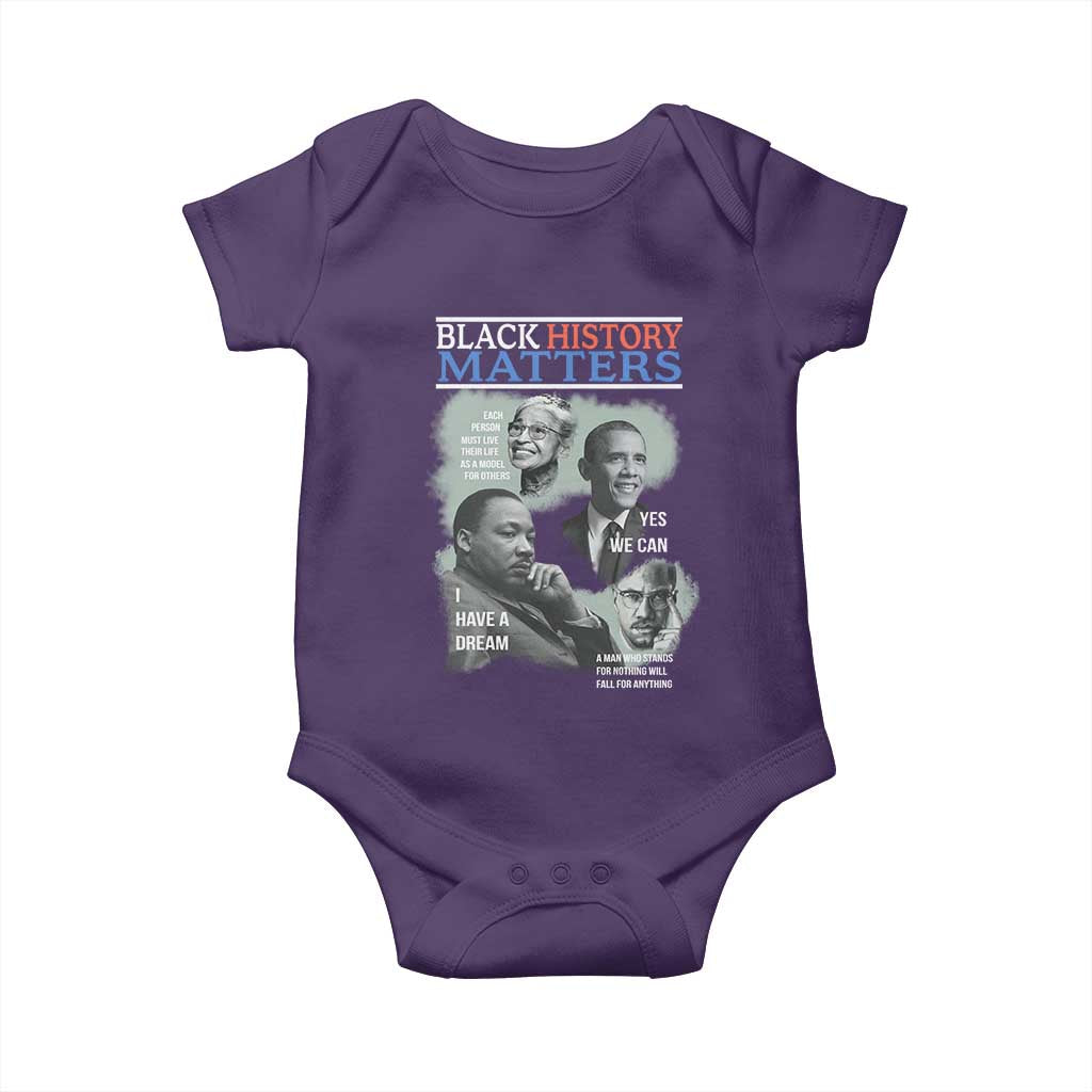 Black History Matters Baby Onesie MLK Malcolm X Obama Rosa Parks Inspirational Tribute TS02 Purple Print Your Wear
