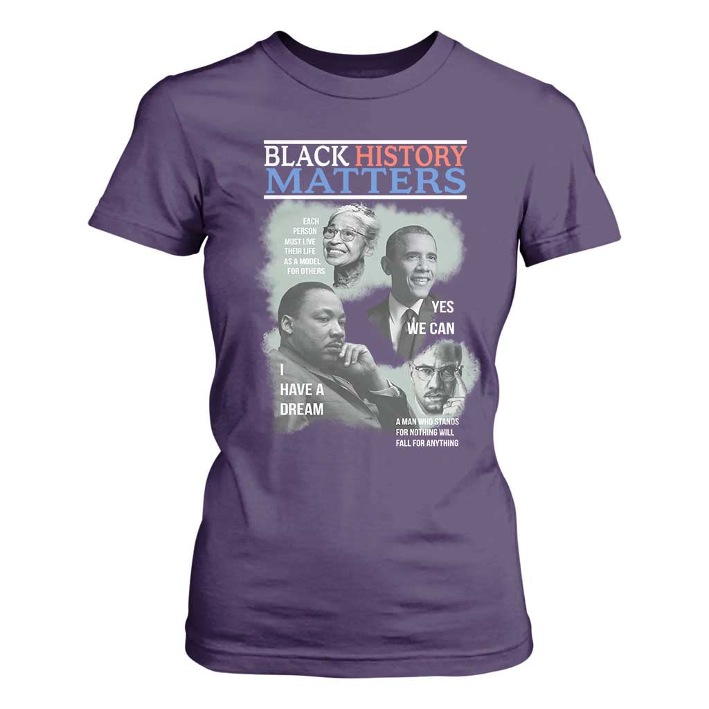 Black History Matters T Shirt For Women MLK Malcolm X Obama Rosa Parks Inspirational Tribute TS02 Purple Print Your Wear