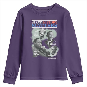 Black History Matters Youth Sweatshirt MLK Malcolm X Obama Rosa Parks Inspirational Tribute TS02 Purple Print Your Wear