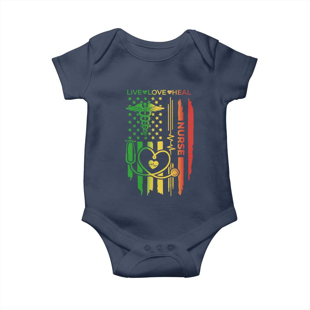 Black Nurse Baby Onesie American Flag Proud Afro African Women Melanin Pride TS10 Navy Print Your Wear