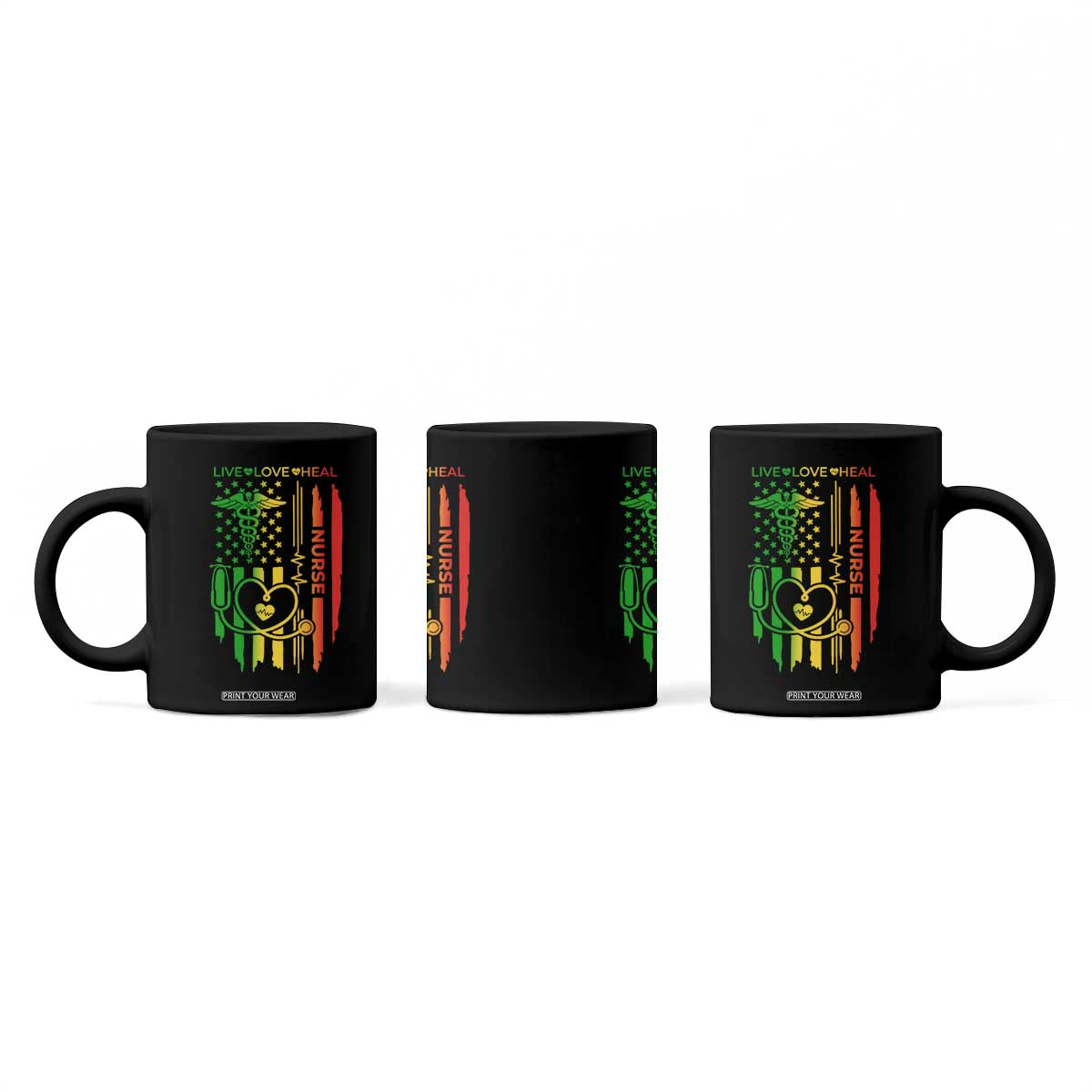 Black Nurse Coffee Mug American Flag Proud Afro African Women Melanin Pride TS10 Print Your Wear
