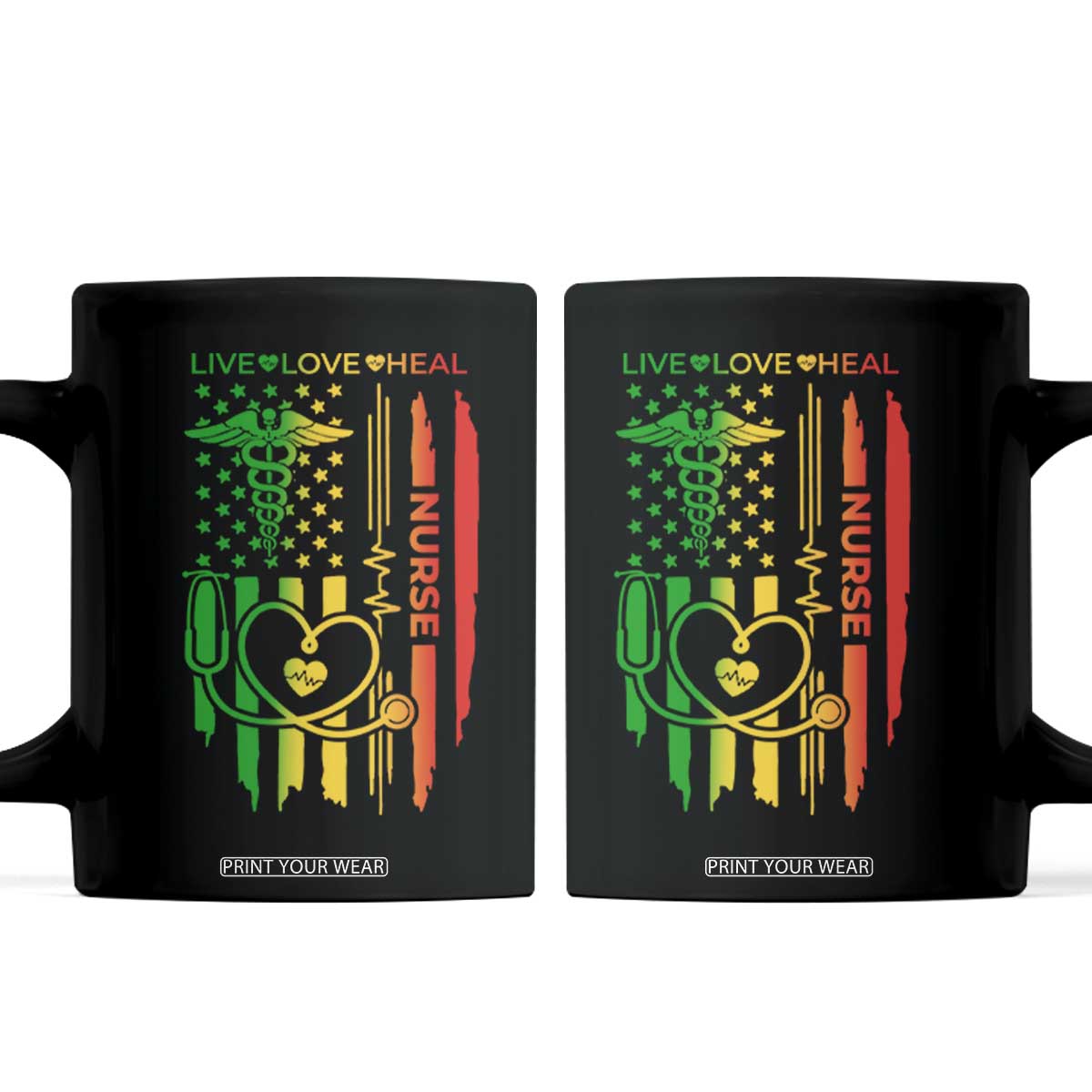 Black Nurse Coffee Mug American Flag Proud Afro African Women Melanin Pride TS10 Black Print Your Wear