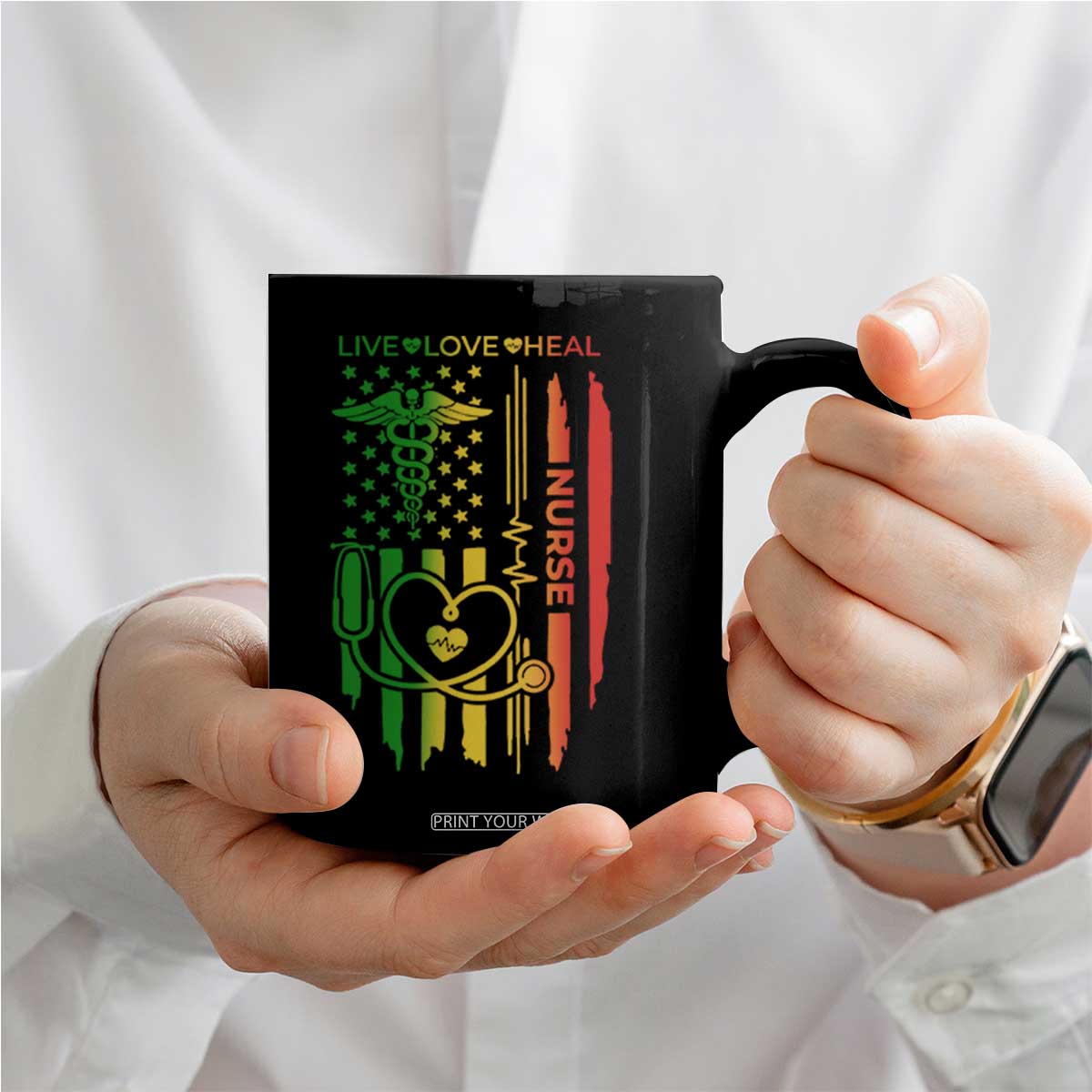 Black Nurse Coffee Mug American Flag Proud Afro African Women Melanin Pride TS10 Print Your Wear