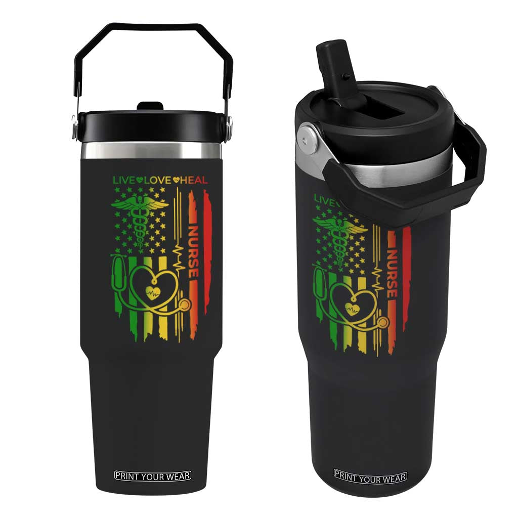 Black Nurse Flip Straw Tumbler American Flag Proud Afro African Women Melanin Pride TS10 One Size: 30 oz Black Print Your Wear