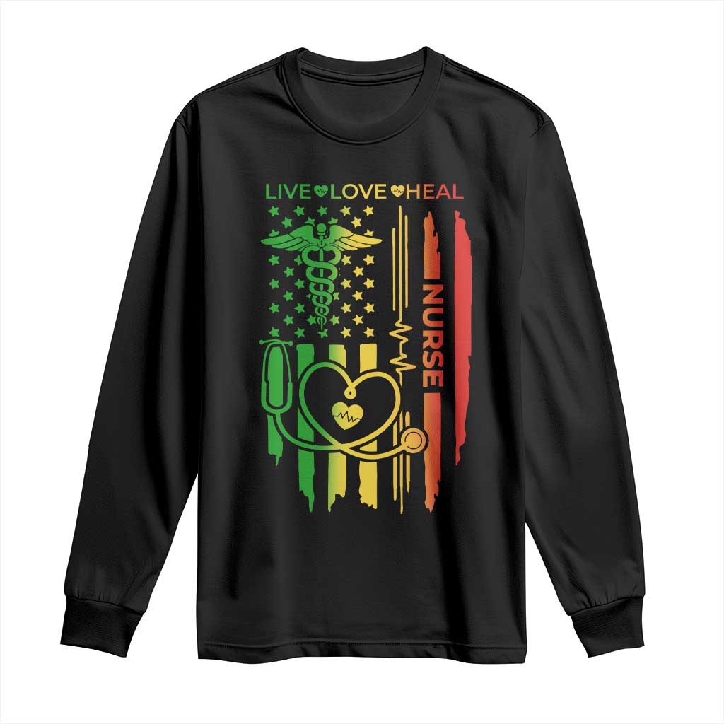 Black Nurse Long Sleeve Shirt American Flag Proud Afro African Women Melanin Pride TS10 Black Print Your Wear