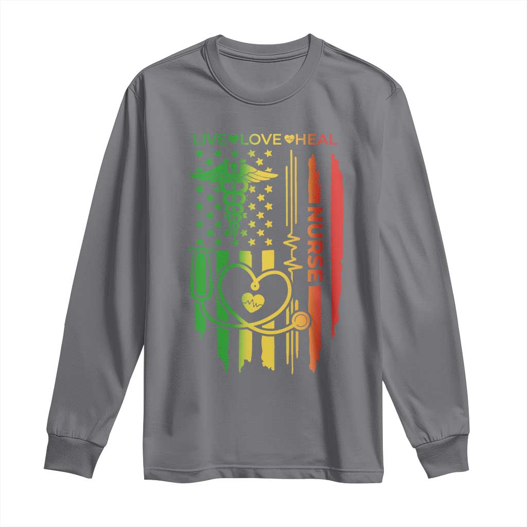 Black Nurse Long Sleeve Shirt American Flag Proud Afro African Women Melanin Pride TS10 Charcoal Print Your Wear