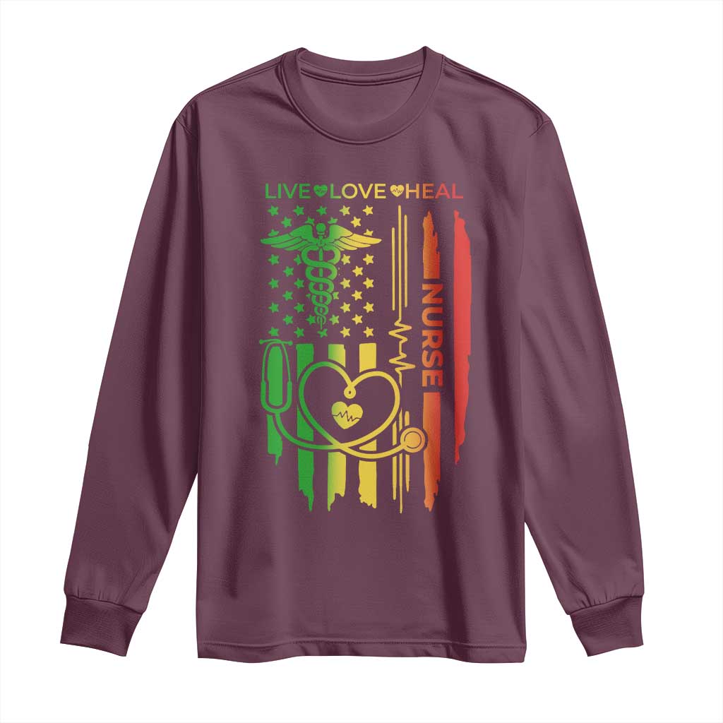 Black Nurse Long Sleeve Shirt American Flag Proud Afro African Women Melanin Pride TS10 Maroon Print Your Wear
