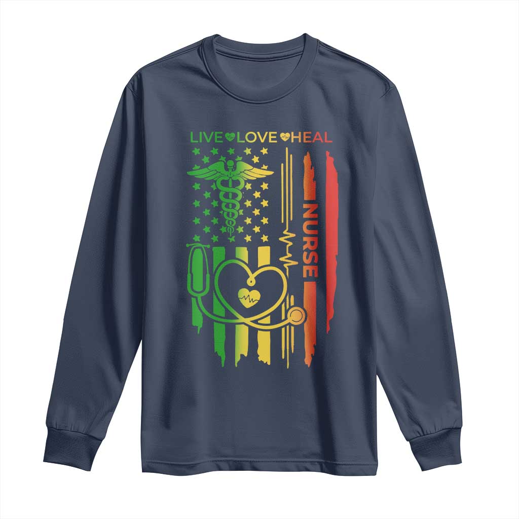Black Nurse Long Sleeve Shirt American Flag Proud Afro African Women Melanin Pride TS10 Navy Print Your Wear