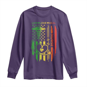 Black Nurse Long Sleeve Shirt American Flag Proud Afro African Women Melanin Pride TS10 Purple Print Your Wear