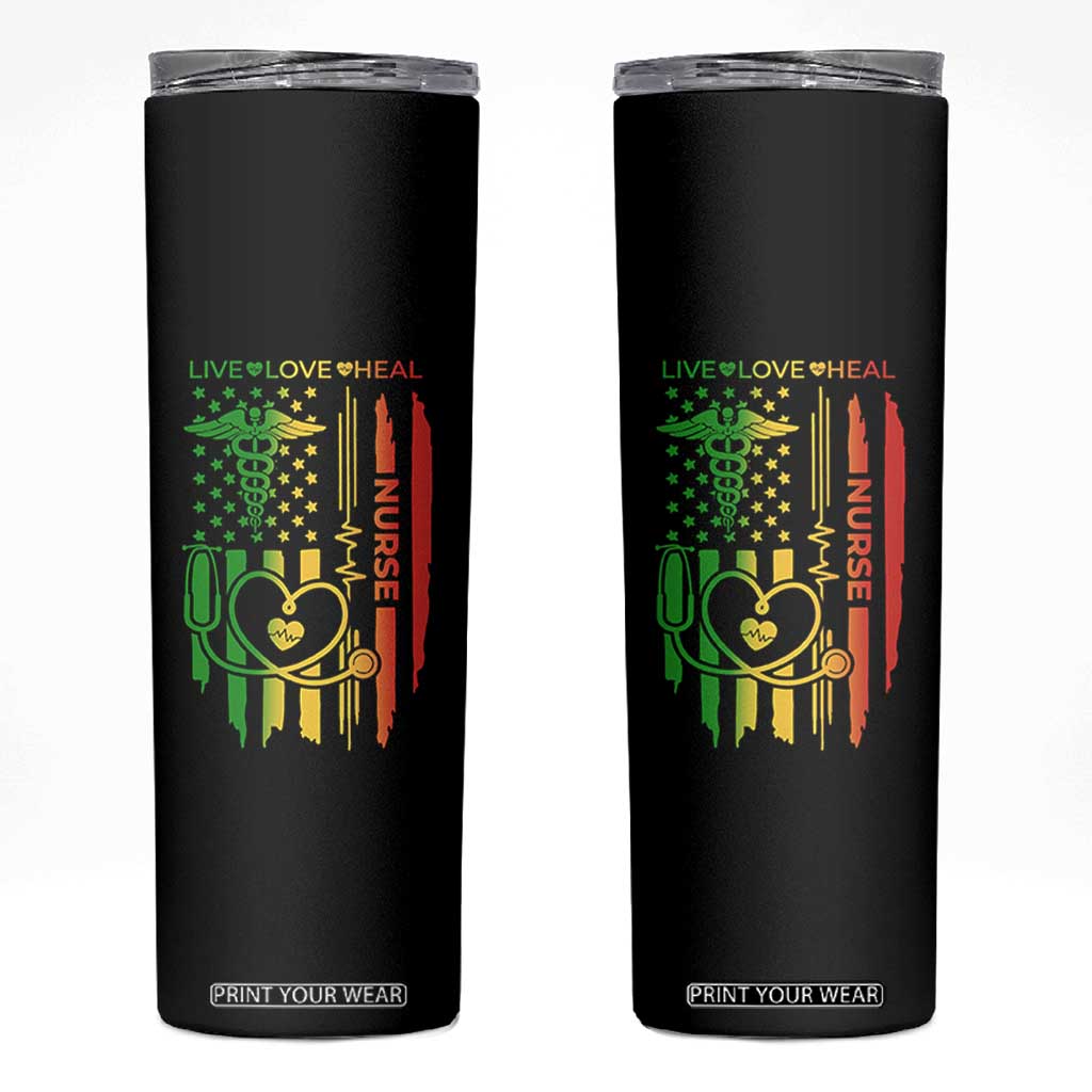 Black Nurse Skinny Tumbler American Flag Proud Afro African Women Melanin Pride TS10 Black Print Your Wear