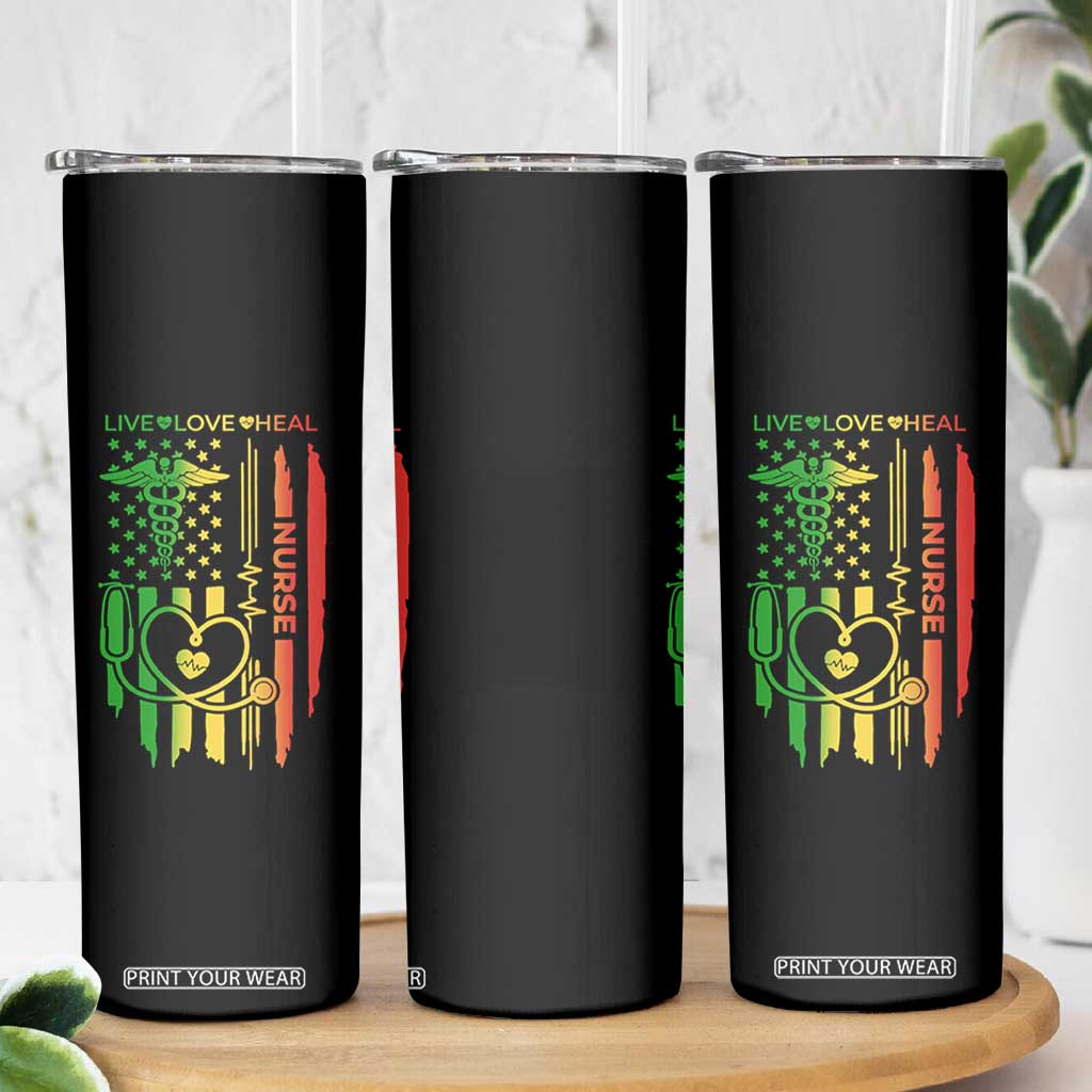 Black Nurse Skinny Tumbler American Flag Proud Afro African Women Melanin Pride TS10 Print Your Wear