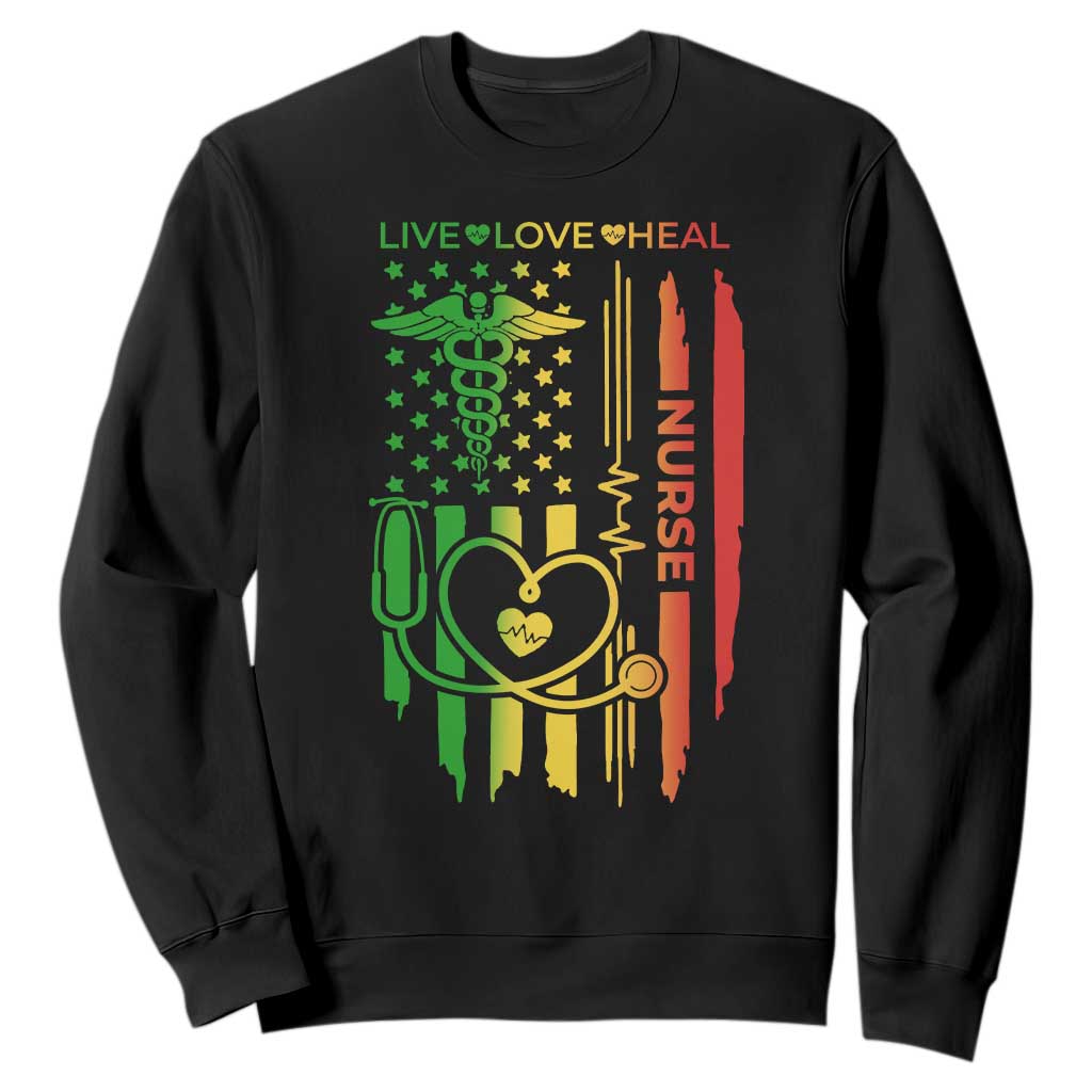 Black Nurse Sweatshirt American Flag Proud Afro African Women Melanin Pride TS10 Black Print Your Wear